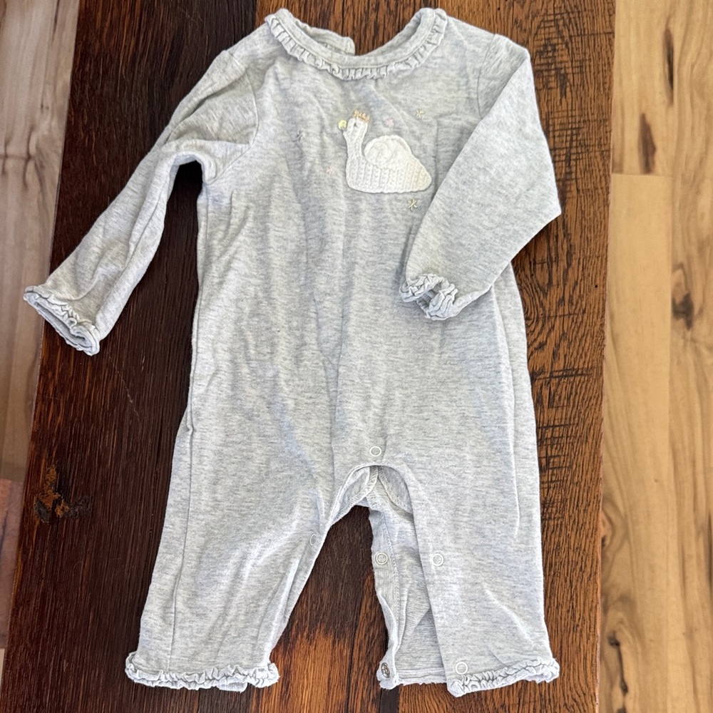 Charming Gray Kids Footie with Swan Embroidery